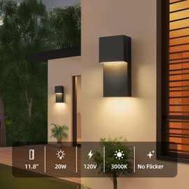 tewei Modern LED Outdoor Wall Sconce 20W Exterior Lighting Fixtures, Black Outside Lights for House Integrated LED Outdoor Wall Mount Lights for Front Porch Garage, Warm White 3000K, 1 Pack