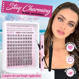 ALICE Lash Clusters Kit Clear Band Natural Lash Extensions Kit 5-16mm Wispy Cluster Eyelash Extension DIY Invisible Band Individual Cluster Lashes with Bottom Lash Bond and Seal Waterproof