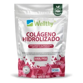 Wellthy Colageno Hidrolizado Magnesio Vit C Sabor Fresa 360g                                                                                          