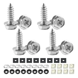 YALOK Anti Theft License Plate Screws Kits 8Sets Rustproof Stainless Steel Car Tag Plate Mounting Hardware, M6 (1/4") Tamper Proof Fastener Nut, Caps Cover for Front Rear Frame Holder (Cross-Silver)