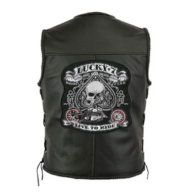 Lucky 7 Skull Patch | Spade "Live to Ride" | Embroidered Iron On | Large 10.5"