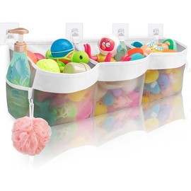 3 Compartment Horizontal Bath Toy Storage,4.95 Gallons Bathtub Toy Storage Organizer,Bath Toy Holder For Bathtub, Organizer And Storage,Bath Toy Organizer For Tub,Mesh Shower - Color: Gray