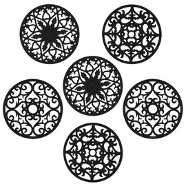 Nstezrne Silicone Trivets Mats for Hot Pots and Pans, Multi Purpose Trivets Mat -Heat Resistant Silicone Trivet Intricately Carved Hot Pads Set of 6 (A: Style 1-Black)