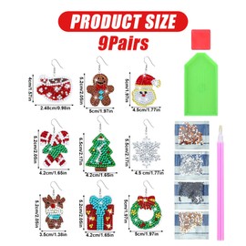 Embhlitfe 9 Pairs Christmas Diamond Painting Earring Making Kit,Diamond Art Earrings Christmas Earring Making Kit,Mosaic Diamond Art Earrings Jewelry Making Kit for Adults Teens Christmas Party Gift