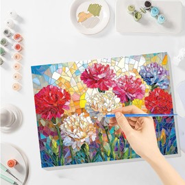 SENQAO Flower Paint by Numbers for Adults Beginners Framed, Stained Glass Adults' Paint-by-Number Kits, Adult Paint by Number Kits on Canvas, Acrylic Number Painting for Home Decor, 8x12in