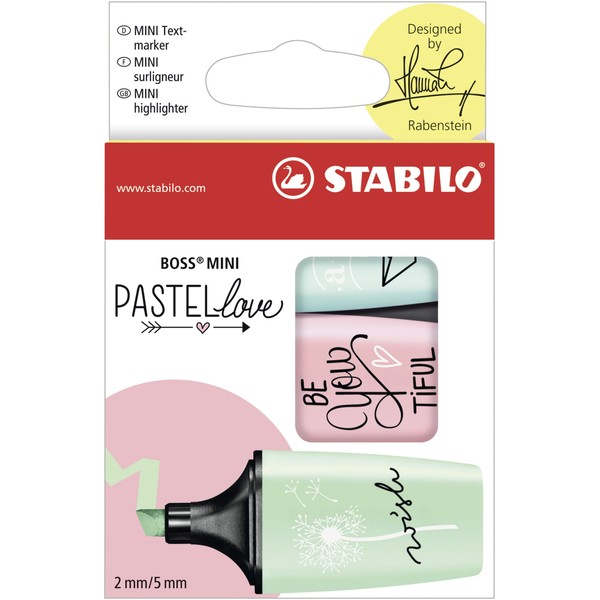 Highlighter - STABILO BOSS MINI Pastellove - Pack of 3 - turquoise, blush, mint green