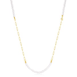 Baroque Freshwater Pearl Strand Long Shell Necklace Gold for Women