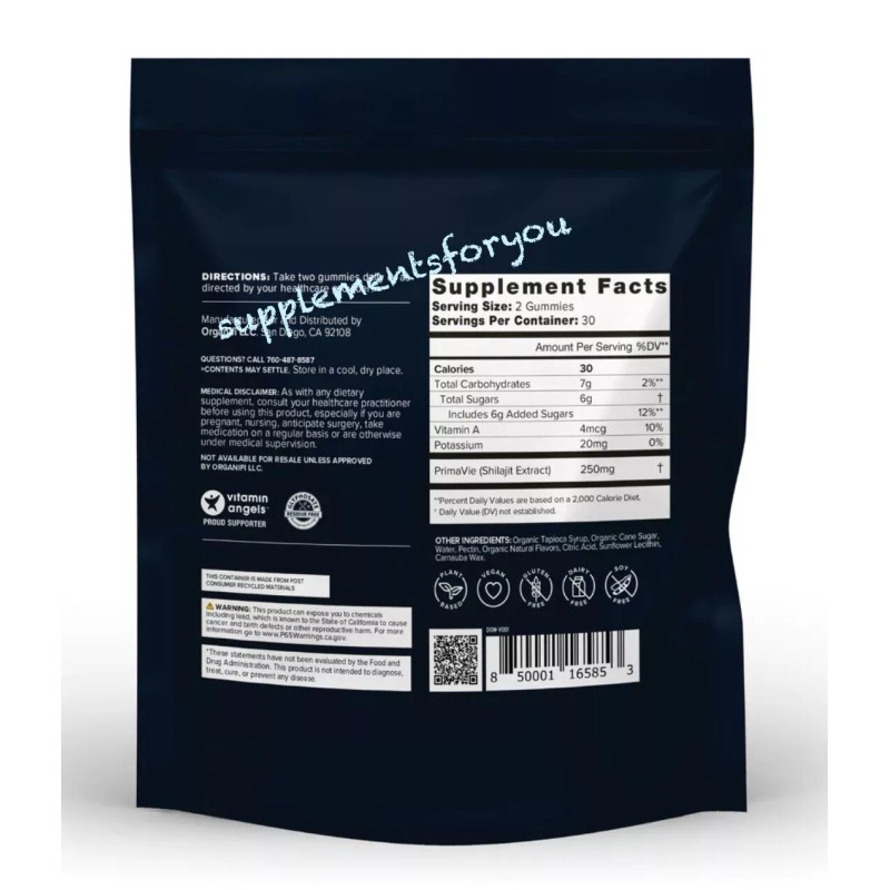 Organifi Shilajit Gummies 30 Servings Pure Himalayan Shilajit