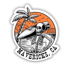 Squiddy Mavericks Surfing Surf Big Wave - Vinyl Sticker for Car, Laptop, Notebook (5" Wide)