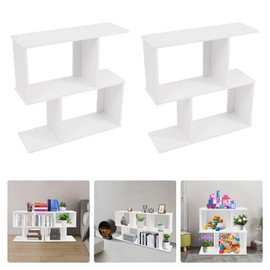 YUYFCC 2Pcs Geometric Bookshelf 2-Tier PVC S-Shaped Bookcase Freestanding Books Display Shelf Modern Book Storage Rack Holder Furniture for Living Room Study Room Office Small Spaces, White