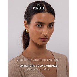 PURELEI® Signature Bold Earrings (Gold), Waterproof Women's Earrings, Small, Thick, Elegant Stainless Steel Hoop Earrings, Gift for Women, 18mm Diameter, Stainless Steel, No Gemstone