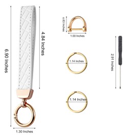 Weixiltc Leather Wristlet Keychain, Car Key Chain Holder with 2 Key Ring and Anti-Lost D Ring, Key Fob Wristband for Women (White)