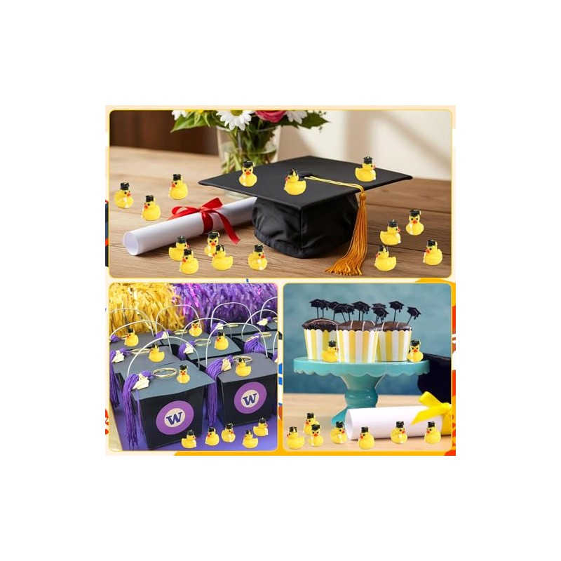 60 Pcs Mini Graduation Ducks,Tiny Resin Grad Ducks Figures Bulk