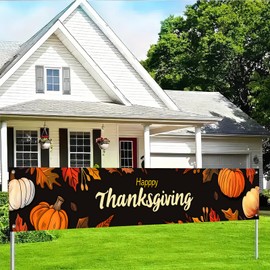 BlissYard Thanksgiving Banner 180x20 Inches Hanging Decor Pumpkin Leaf Harvest Scene Decoration for Home Party Supplies Photo Backdrop Outdoor Indoor Holiday Season Decor