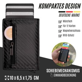 GERTHO SlimWallet 2.0 - Smart & Elegant with Coin Compartment + 12 Cards, carbon, Modern, minimalist