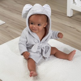 Gerber Baby Hooded Animal Character Bathrobe, Grey Elephant, 0-9 Months