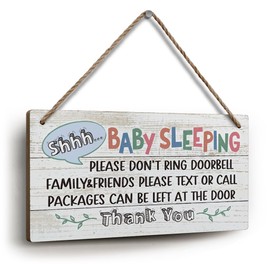 YZEXEZY Baby Sleeping Sign for Front Door 6"x12"Please Do Not Ring Doorbell Sign-Do Not Knock or Ring Doorbell Wooden Hanging Sign-Do Not Disturb Sign