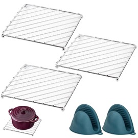 Set of 3 pot coasters: pan coasters, heat resistant with heat-insulated gloves, 18.5 x 18.5 cm pot holders, metal coasters, pan protector for pot, pan, casserole dish, kitchen table tops