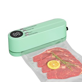Mini Vacuum Sealer Portable Vacuum Sealer for Continuous Working at High Speed Foil Sealing Machine for Food, Includes 4 Vacuum Bags and 1 Inflator Adapter (Green)