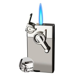 WEQTETJU Gear - Encendedor resistente al viento, forma de engranaje única, inflable y ajustable, encendedor de butano, regalo genial para hombre (butano no incluido) (plata)