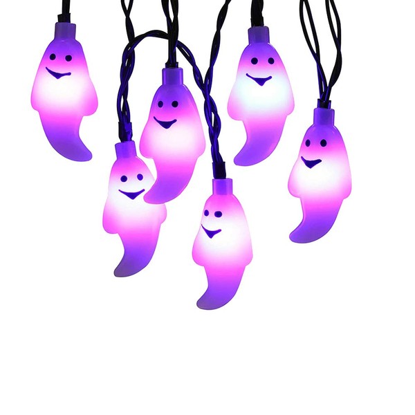DYTesa Halloween Solar String Lights, 21.3 Ft 30 LED Milky White Ghost LED Lights IP65 Waterproof for Halloween Outdoor Indoor Party Decor, Patio, Lawn, Garden, Yard