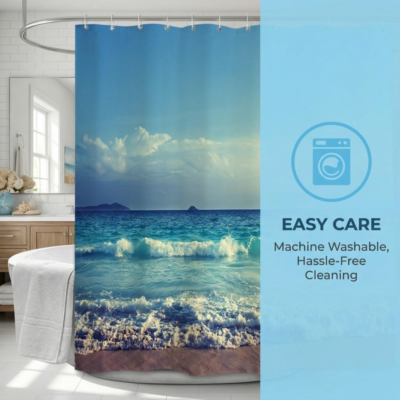 goodbath Long Shower Curtain 200cm drop,Ocean Beach Seaside Sunset Waterproof