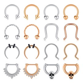 Zolure 16G Septum Piercing 8 mm Horseshoe Piercing Nose Piercing Eyebrow Lip Earring Tragus Helix Cartilage Daith Conch Piercing, Stainless Steel