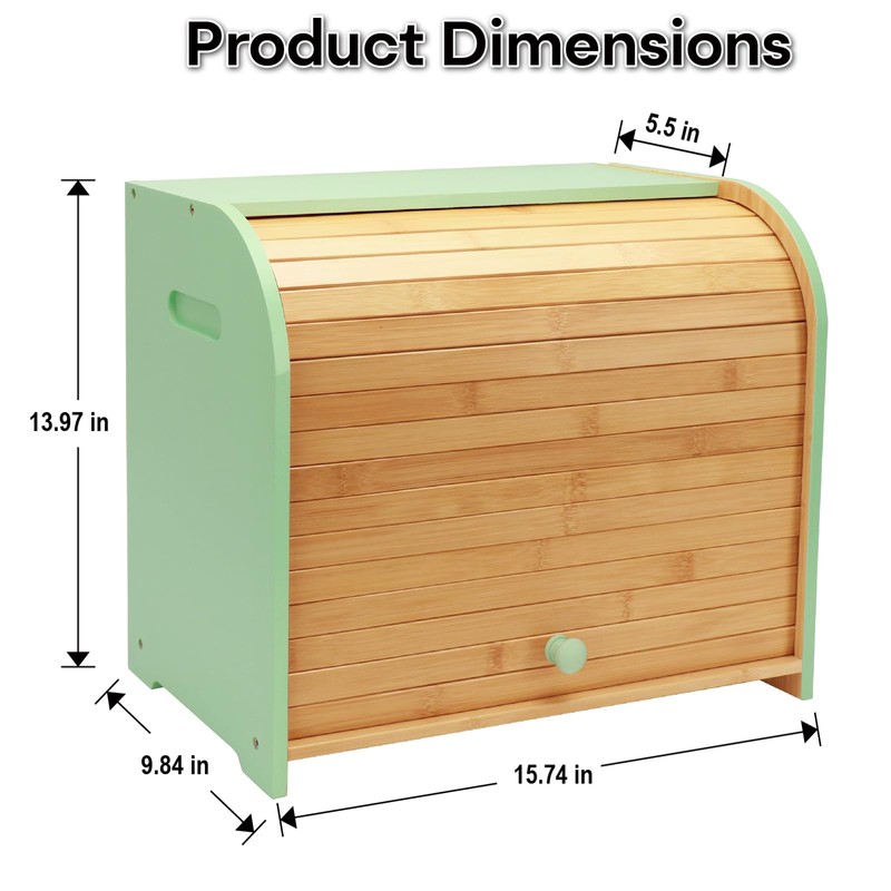 Thalomely Bread Box for Kitchen Countertop, Double Layer Bamboo Bread