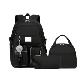 Jaygulf Girls School Backpack Roomy Book Bag Set for Teenagers College Laptop Backpack Black