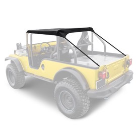 Bimini Soft Top Compatible with 1951-1991 Jeep Wrangler YJ, CJ5 & CJ6, M38A1 Heavy Duty Canvas and Black Vinyl Leather Material for Sun and Light Rain Protection