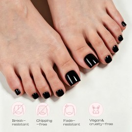 Jsiallye Press on Toenails for Women, Short Square, Black Fake Toe Nails | Thick Acrylic Nail Design, 3 Weeks Wear, Salon-Quality, Natural Look, Toe Nail Tips for Girl, 288Pcs, 12Sizes, Nail Tips Only