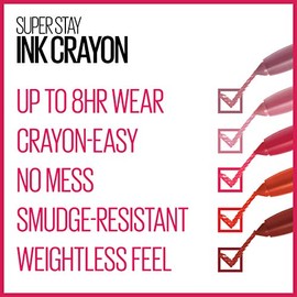 Maybelline SuperStay Ink Crayon Matte Longwear Lipstick con sacapuntas integrado, alcance alto, 0.04 onzas                                            