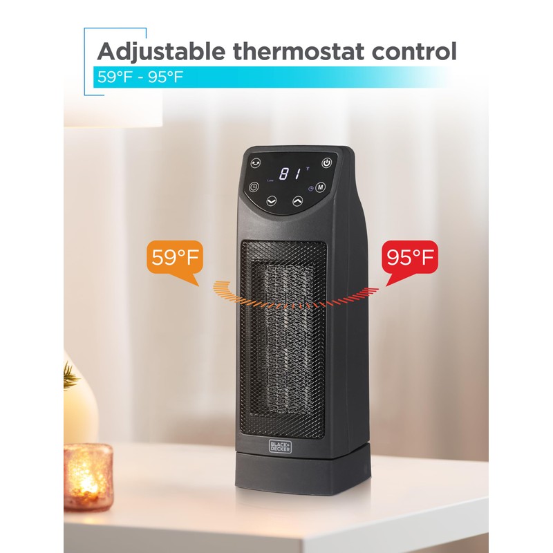 BLACK+DECKER Oscillating Ceramic Desktop Heater with Remote with Adjustable Thermostat,