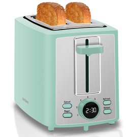 SEEDEEM Toaster 2 Slice, Bread Toaster with LCD Display, 7 Shade Settings, 1.４'' Variable Extra Wide Slots Toaster with Cancel, Bagel, Defrost, Reheat Functions, Removable Crumb Tray, 900W, Azure Blue
