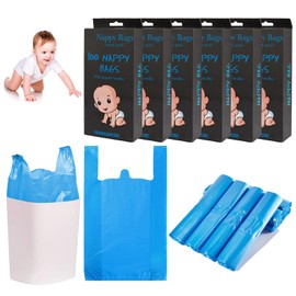 600Pcs Baby Nappy Bags, Sanitary Disposal Bag, Disposal Sacks for Incontinence Pads, Nappy Disposal Bags, Nappy Bin Refills, Extra Thick Anti-Odor Antibacterial Leak-Proof, Blue