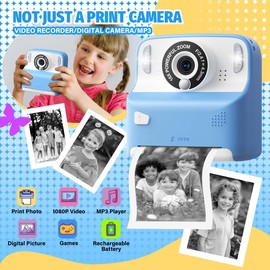LOVCLIKS Instant Print Camera for Kids, Christmas Birthday Gifts for Girls Boys Age 3-12,1080P Digital Video Cameras for Toddler, Portable Toy for 4 5 6 7 8 9 10 Year Old Girl with 32GB SD Card-Blue