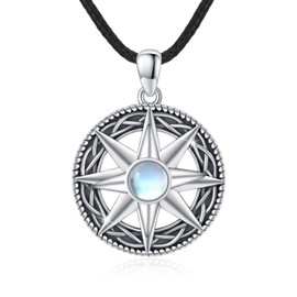 Moonstone Compass Necklace for Women Men 925 Sterling Silver Celtic Compass Necklace Moonstone Celtic Pendant Necklaces Fashion Dainty Jewelry Gift for Women Men