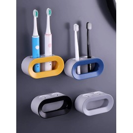 AUGEN Toothbrush Holders For Bathrooms, Self Adhesive Wall Mounted Toothbrush Holders With Suction Cup Hooks For Shower- Grey