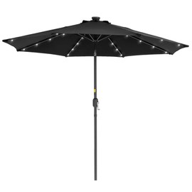 Bonosuki 9' Solar LED Outdoor Umbrella Patio Umbrella 2-Year-Non-Fading Steel Market Umbrella with Push Button Tilt and Crank,Black