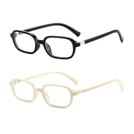 FEISEDY Fashion Rectangular Blue Light Glasses for Women Retro Small Frames Vintage Trendy 90s Square Eyeglasses B0255 Black and Beige