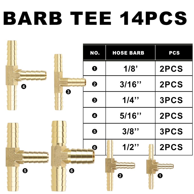 84PCS Brass Hose Barb Fittings, Air Hose Repair Kit, 1/8’’