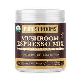 Adaptogenic Mushroom Espresso Coffee w/ Organic Lion’s Mane, Reishi & Cordyceps - Focus, Stress Relief, Energy & Immunity - Keto Friendly, Sugar Free, Super Premium Arabica & Robusta Beans, Immune Booster (Adaptogenic Coffee, 100 Grams)