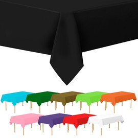 Amcrate Rectangular Plastic Black Reusable Tablecloth Cover - Ideal for Weddings, Party’s, Birthdays, Dinners, Lunch’s, Or for Any Tableware Use, (54" x 108")