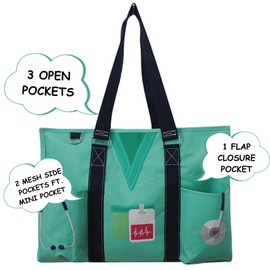 NGIL Zip-Top Tote Bag with Exterior Pockets for Working Women, Teachers, Nurses, and Moms, Design in USA (Mint Nurse Life)