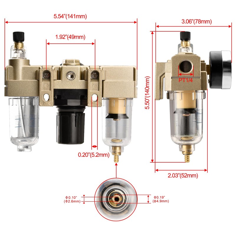 Heschen AC2000-02 Air Source Regulator 0-1 MPa PT 1/4 Inch