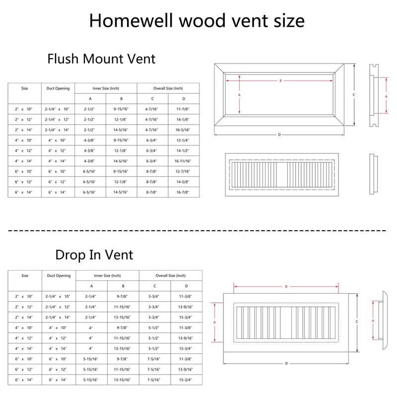 Homewell 4 Pcs Pack White Oak Wood Floor Register, Drop