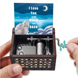Music Box Gift for Daughter Son, I Love You to the Moon and Back Dad Mom Birthday Anniversary Father Day Hand Crank Musical Box