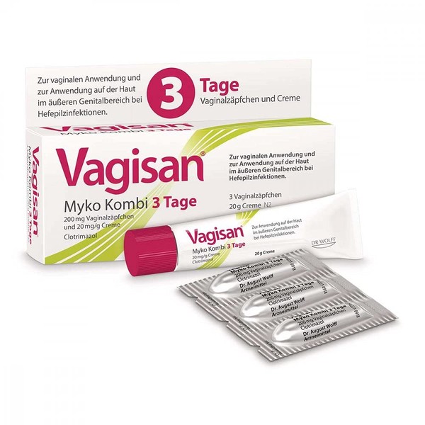 Vagisan Myko Combi 3 Day Vaginal Suppositories and Cream, Pack of 1 Combi pack.