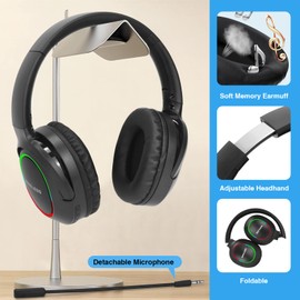 GEYFLAY Bluetooth Headphones Over Ear Wireless,35H Playtime time and Wireless Headset with Microphone, HiFi Stereo Foldable Lightweight Headset, Deep Bass for Home Office Cellphone PC,Blue