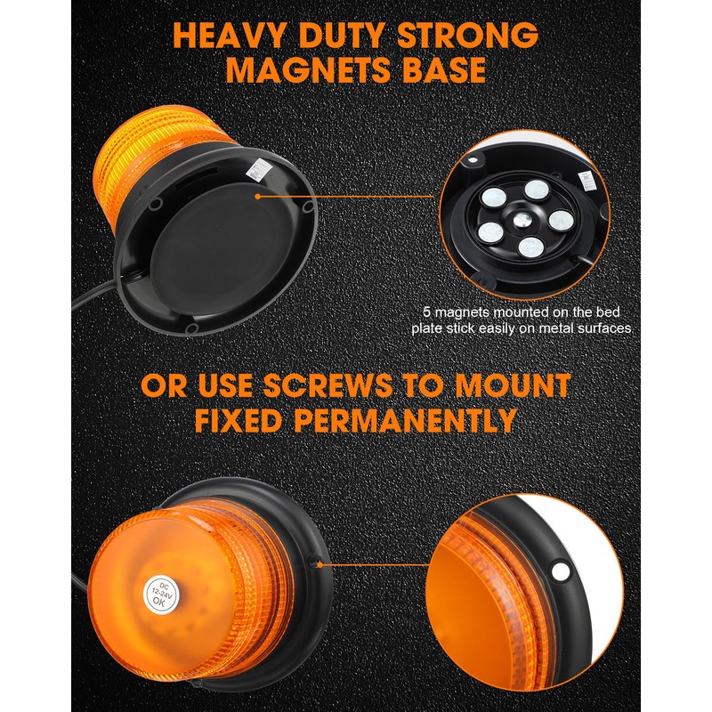 Leelosp 4 Pack 60 LED Amber Beacon Strobe Lights, 12v-24v